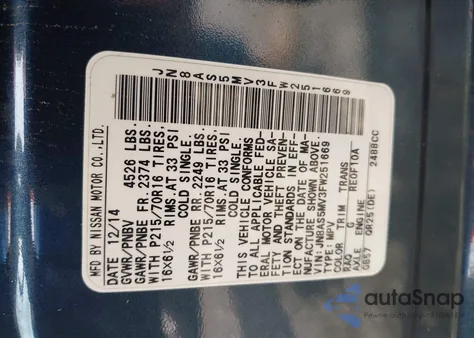 2015 Nissan Rogue Select S z USA, uszkodzony, nr VIN JN8AS5MV3FW251669